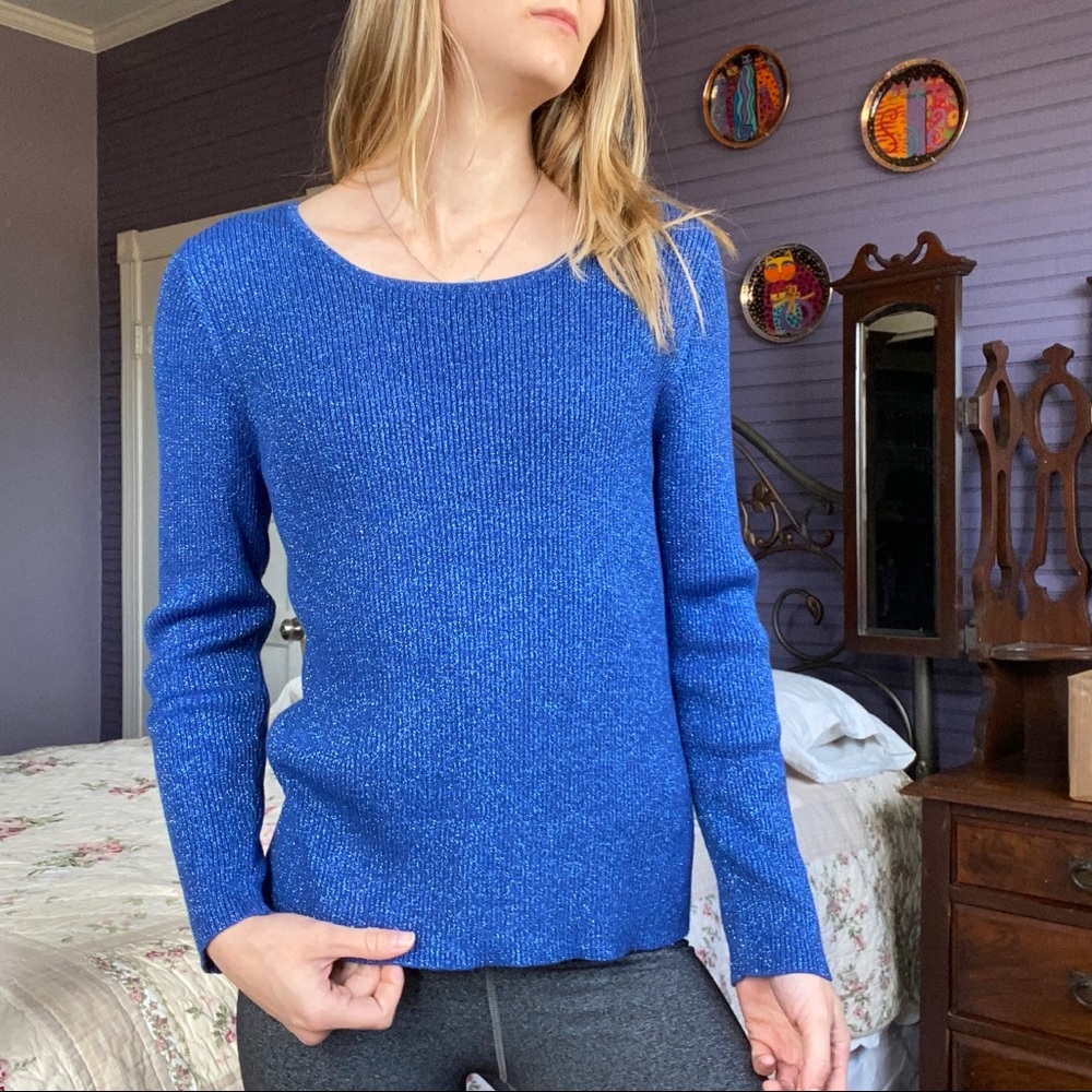 Lauren Michelle Blue Lightweight Crew Neck Sweater